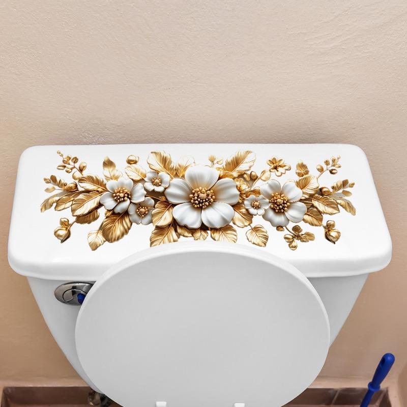 Creative Golden Flower Stickers Toilet Stickers Bathroom Door Wall Wallpaper Self Adhesive Decorative Washroom Vinyl Decals