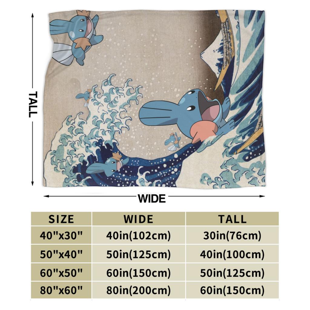 Pokemones Mudkip Wave Blanket Flannel All Season Breathable Super Soft Throw Blanket for Home Couch Quilt