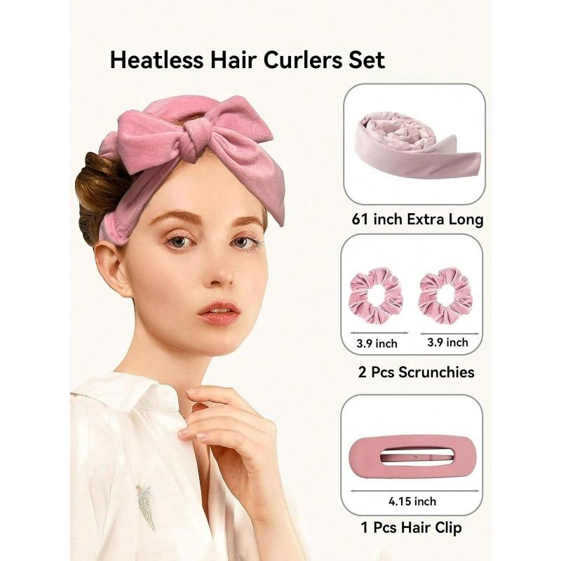 4pcs No-Heat Hair Curlers, Can Be Worn To Sleep Without Heating, Super Soft Ribbon Wrapped For Long Hair, Includes Hair Ties And Clips