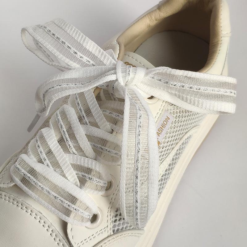 2Cm Bow Wide Flat Shoelaces Fish Silk Transparent Striped Shoelaces Sneaker Black Sport Training Shoes Casual Shoes Laces