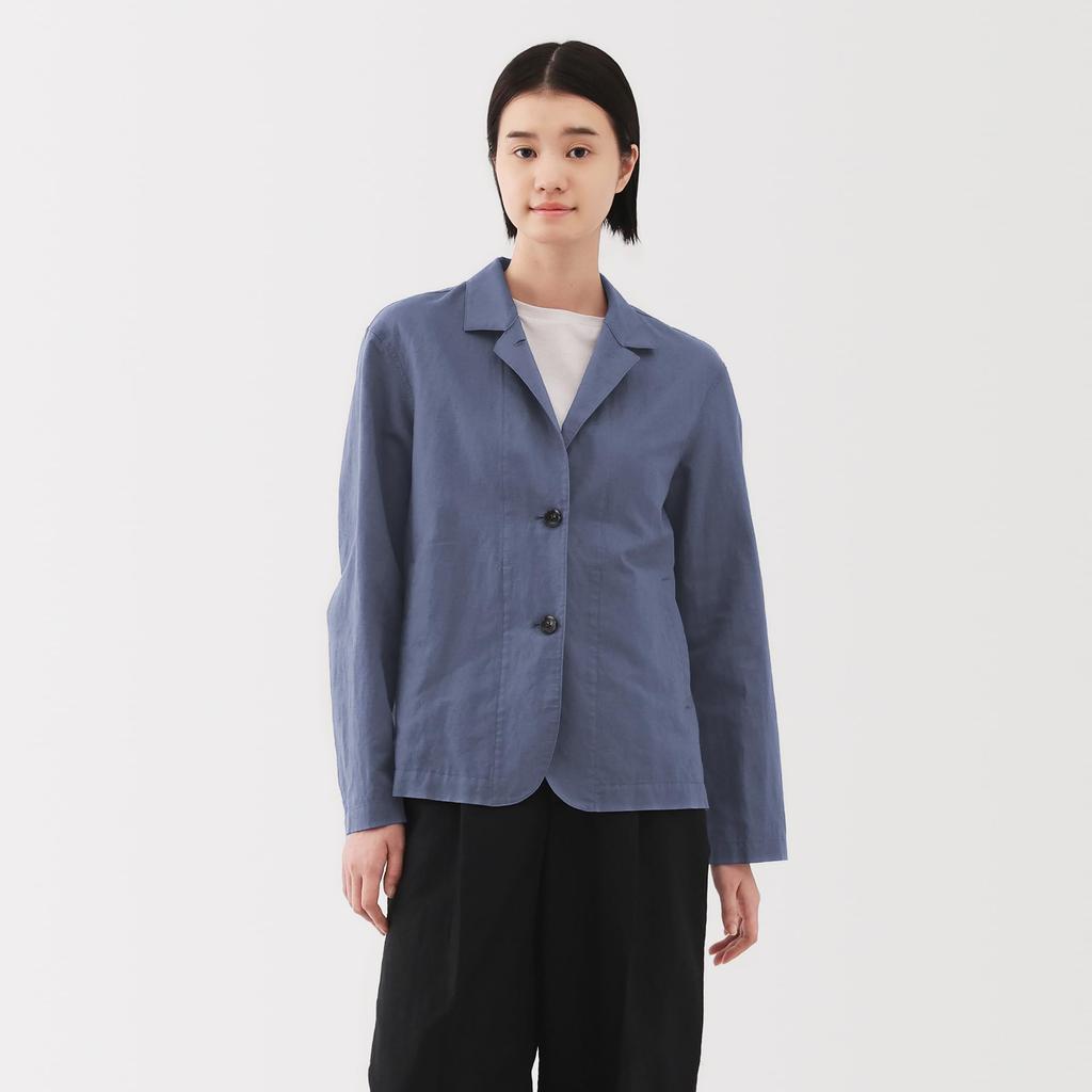 MUJI Women's Hemp Cotton Shirt Jacket, Smoky Blue, Size L, BD0ZZA5S