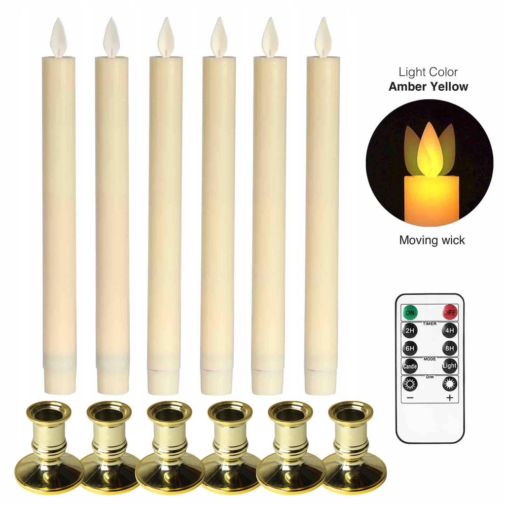 Buy 6 Pcs Taper Candles with Holder Remote and Timer, Flameless LED