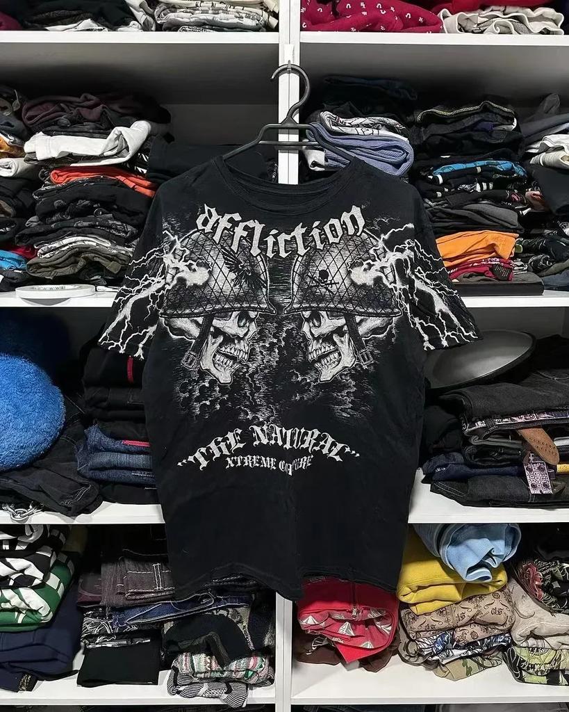 2000er Neues amerikanisches Retro lässiges HipHop Gothic Print Damenbekleidung Mode T-Shirt Street Kurzarm Damen und Herren y2K Tops