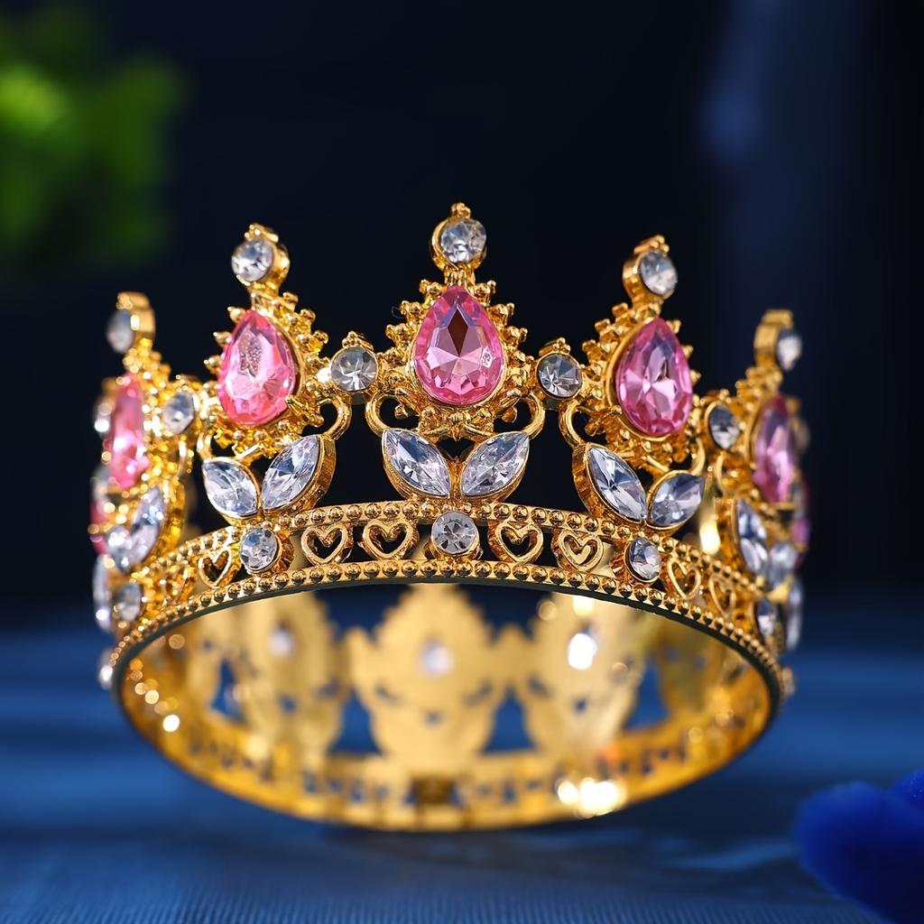 Tiaras y Coronas Redondas de Cristal Barroco Diadema con Pedrería Corona de Baile Corona Accesorios para el Cabello de Boda Joyería Corona