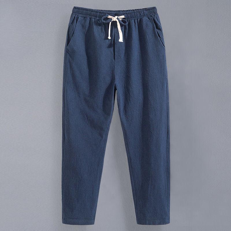 Men's Summer Cotton-Linen Cropped Pants - Loose Straight-Fit, Lightweight Casual Trousers