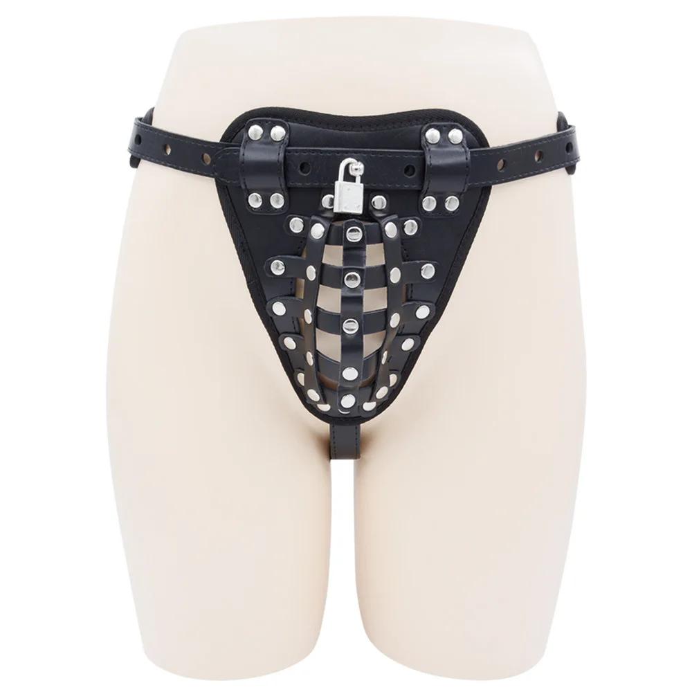 BDSM PU Leather Male Chastity Belt Device Pants Underwear Lock Penis Rings Bondage Erotic Sex Toys for Men Women 18+ Adult Games