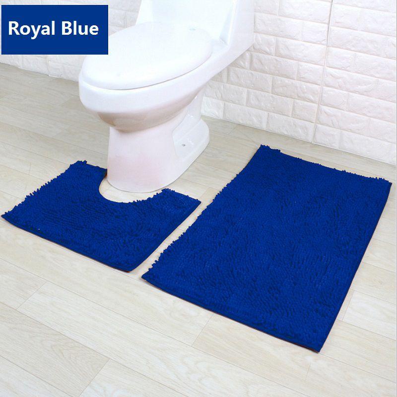 2 Piece Bath Mat Set Non Slip Toilet Pedestal Soft Foam Shaggy Rug Chenille