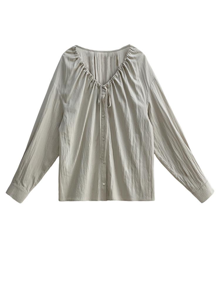

Plus Size Women s V-Neck Lace-up Blouse - Gentle, Loose Long Sleeve Top 4XL (90-100 kg) світло-зелений колір