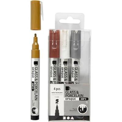 Markers for Glass and Porcelain - CREATIV - 4 Pieces - Opaque - 1-2 Mm - Permanent