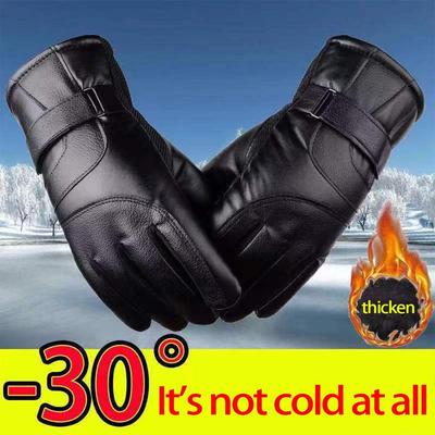 Winter Leather Gloves for Men and Women - Warm, Thickened, Velvet-lined Motorcycle and Electric Car Riding Gloves
