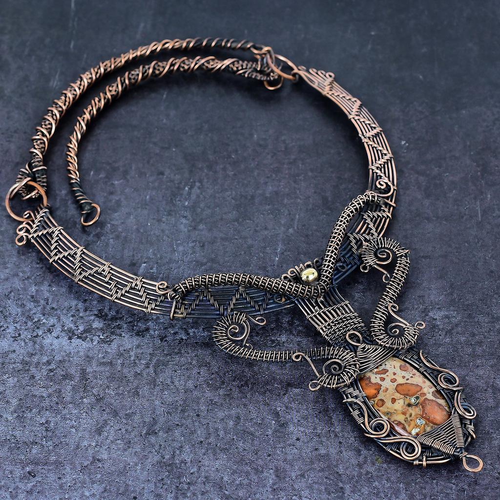 Asteroid Jasper Handmade Copper Wire Wrap Jewelry Necklace 18" I2D63