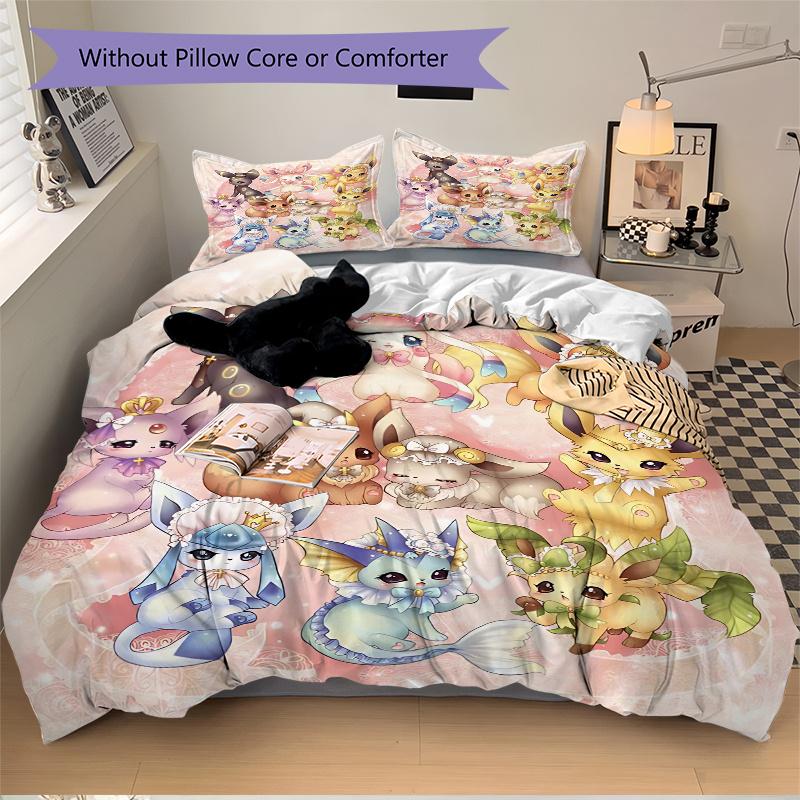 3pcs Enchanted Eeveelutions Bedding Set - 1 Soft Quilt Cover + 2 Pillowcases, Machine Washable - Suitable for All Seasons, Perfect Gift for