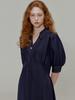 OPENING SUNSHINE Open Collar Shirring Detail Shirt Dress Navy