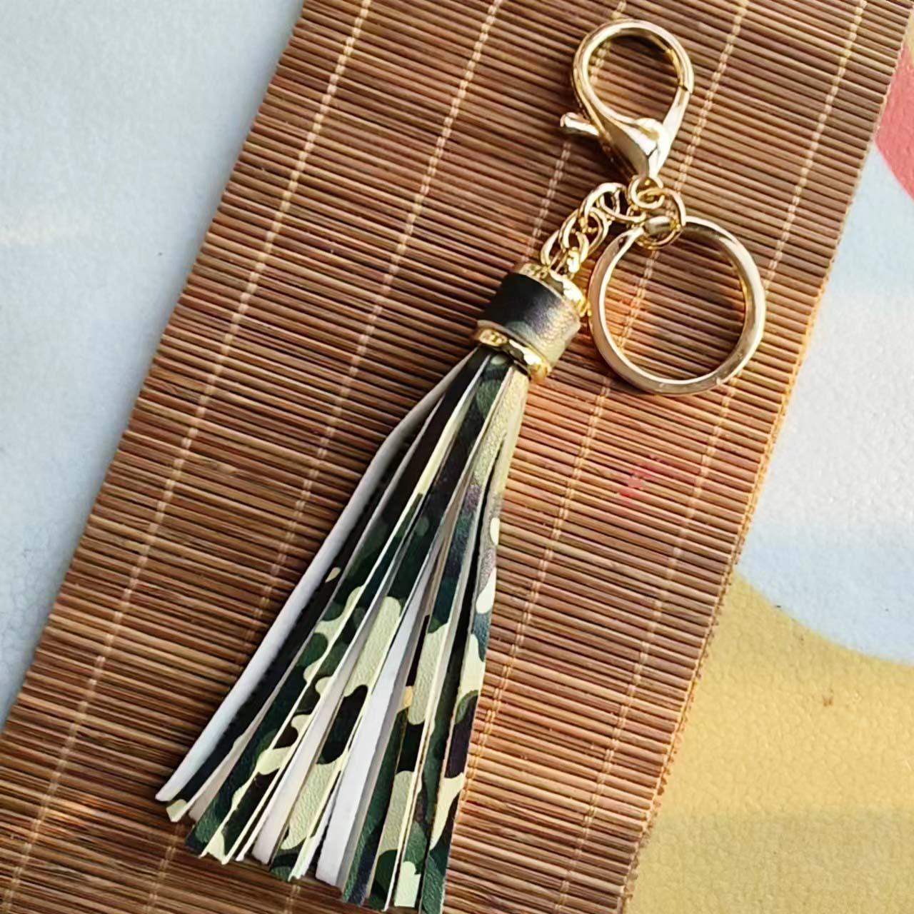 Korean Style Leather Tassel Keyring & Bracelet DIY Accessory Tassel + Lobster Clasp 3-Piece Set (Chain)