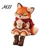 Soft Aesthetic Room Ornaments Christmas Animal Shelf Sitter Figurine, Woodland Statue with Mug, Dangling Leg Detailed Texture Figurines Mantel Decor,