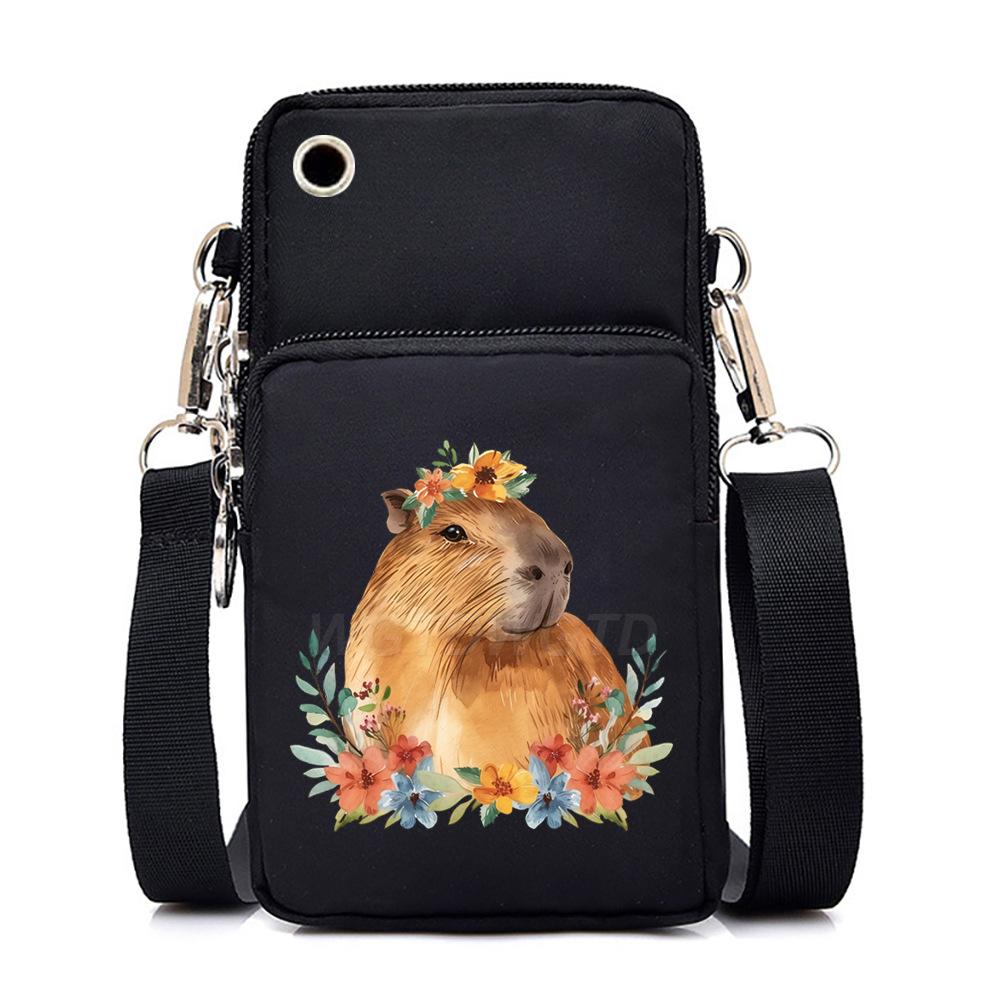 Multifunctional vertical black shoulder bag printed cartoon casual men's and women's portable mobile phone bag messenger bag