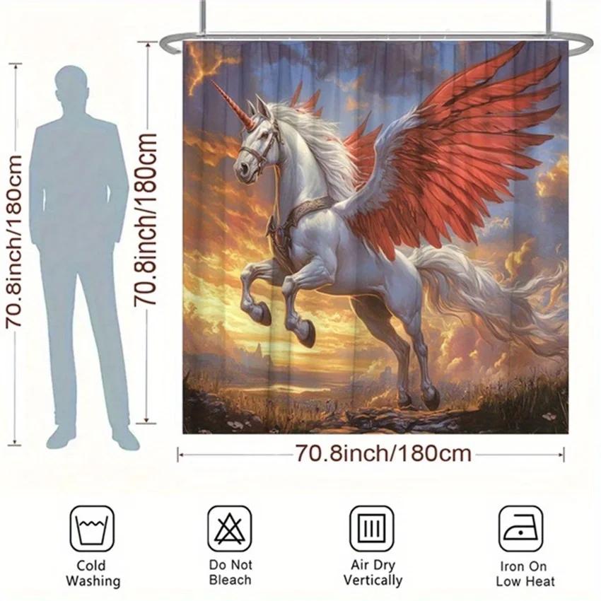 Majestic Winged Horse at Sunset Shower Curtain - Water-Resistant, Easy to Clean, Adds a Fantasy and Dramatic Touch