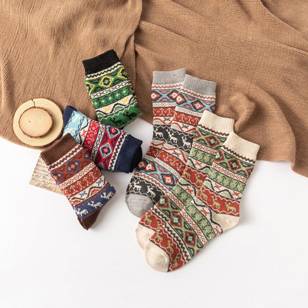 5 Pairs Women's Deer Pattern Warm Mid Calf Socks