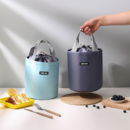 Lunch Bag Waterproof Large Capacity Portable Handle Drawstring Oxford Cloth Round Vacuum Insulated Jar Handbag Kitchen Supplies
