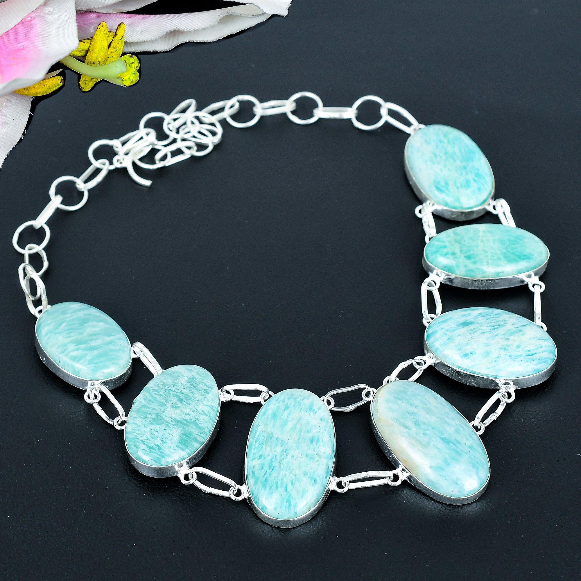 

Amazonite Gemstone Handmade 925 Sterling Silver Jewelry Necklace 18 KG-1967