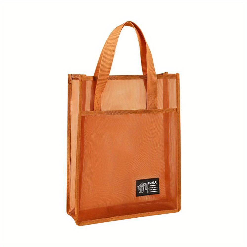 [Meshe Handbag School Shoulder Bag] Solid Color Mesh Handbags Casual Reusable Lightweight Student Book Shoulder Bag School Supplies Large Capacity