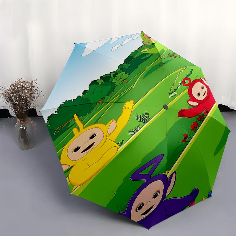 Teletubbies Outdoor Rain Umbrella Automatic Opening & Closing, Portable 3 Fold Design with 8 Bone Iron Frame, Perfect Festival Gift for Fans