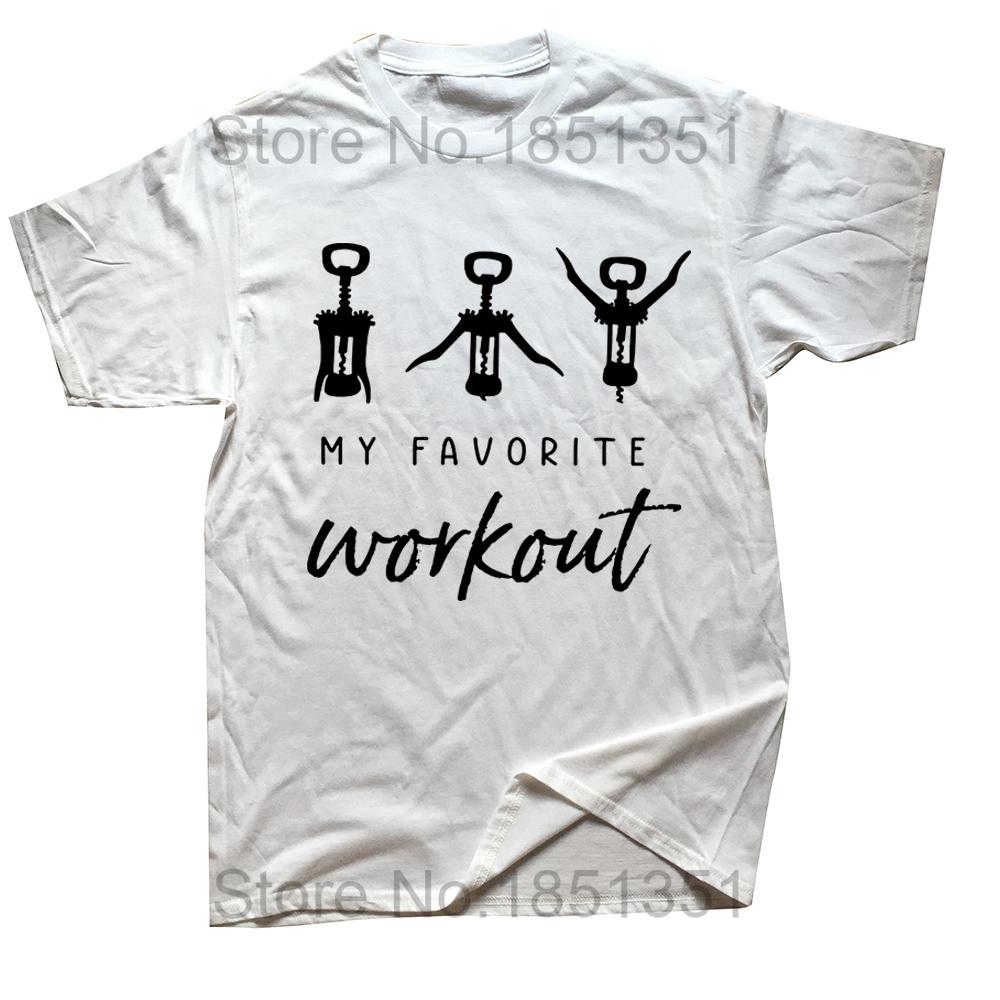 My Favorite Workout Funny TShirts for Men Alcohol Drinking Sarcastic Graphic Tees Short Sleeve Wine Lover T Shirt Gift S