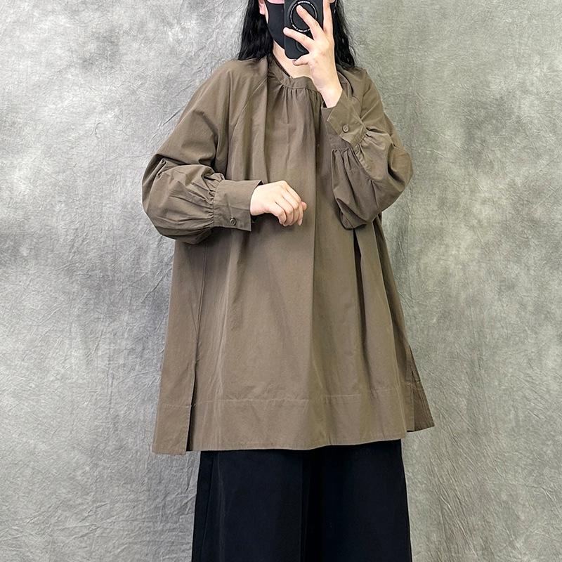 

2026 New Spring Women s French Retro Loose Long Sleeve Round Neck Top XXL серый/кофейный