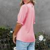 Women S Solid Color Round Neck Mid Sleeve Pleated Top