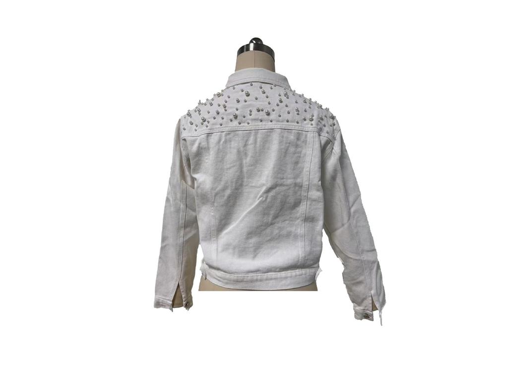 2025 Oversizowana damska kurtka dżinsowa z haftowanymi perłowymi koralikami