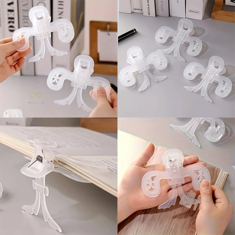 Plastic Anti-Slip Transparent Book Holder, 12° Desktop Reading Stand with Built-in Bookmark, Hands-Free Easy Reading Tool