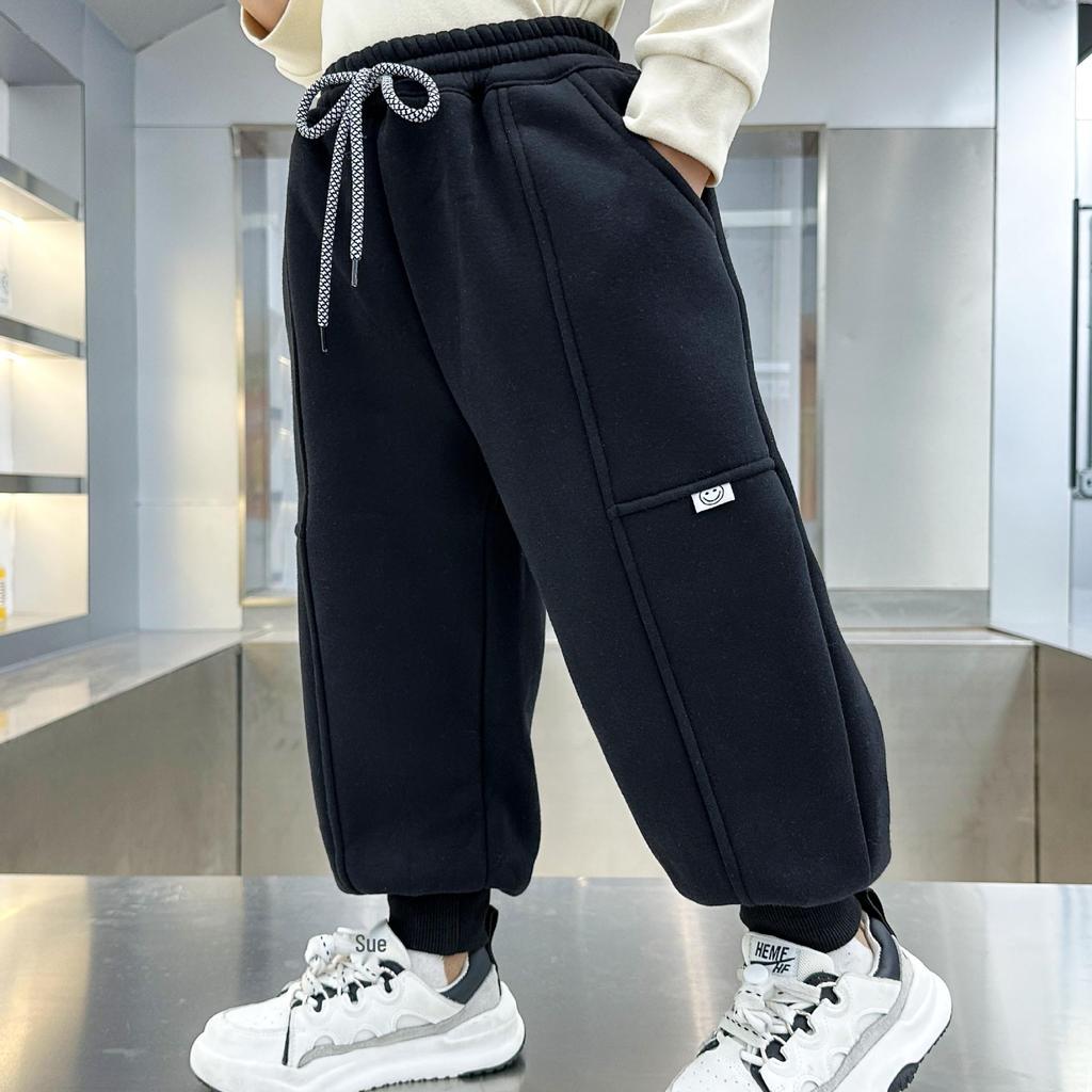 Boy's Fleece-Lined One-Piece Casual Warm Sweatpants for Fall & Winter - Stylish and Thickened Sports Pants