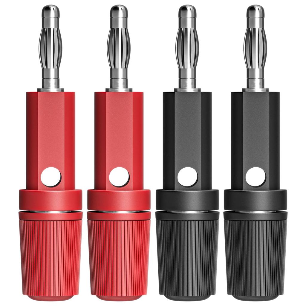 Cleqee 4mm Banana Plug Adapters, Nickel-Plated Copper Core, Stackable, Red and Black, Set of 4