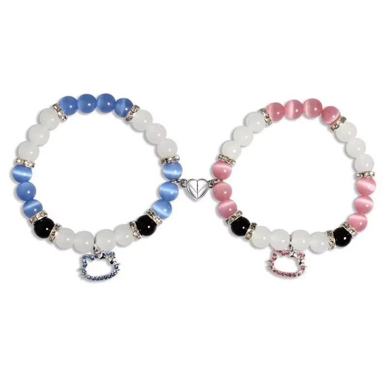 Cross-Border Bestselling Natural Stone Beaded Couple Bracelets - Spiderman & Kitty Cat Crystal Design