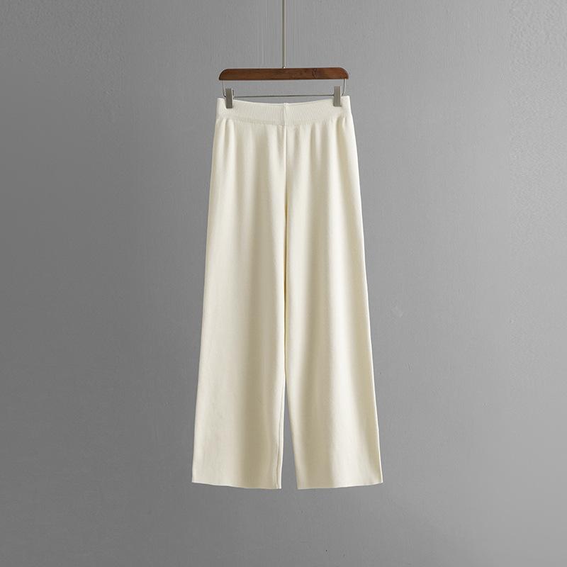 Fall Winter Lazy Wind Loose High Collar Pullover Sweater Suit Women's Stripe Long Sleeve Knit Wide Leg Pants Two Piece Set