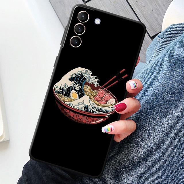 Case For Samsung Galaxy S20 S22 S21 FE S10 S23 Plus S24 Note 20 Ultra 10 Black Soft Phone Shell Great Ramen Wave Japan S24Ultra