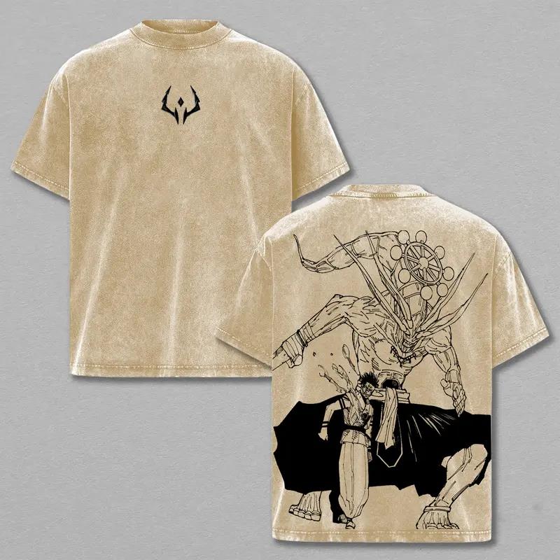 Jujutsu Kaisen Ryomen Sukuna Printed Tee Men Women Washed Cotton T-shirts Manga Retro T Shirt Harajuku Male Short Sleeve Tshirt
