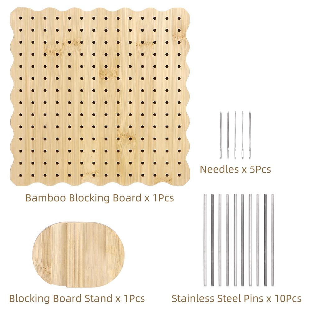 

1Set Premium Wooden Blocking Board Set for Knitting &Crochet with Hole, Stainless Steel Pin & Stand, Ideal for DIY Craft Project B-19CM