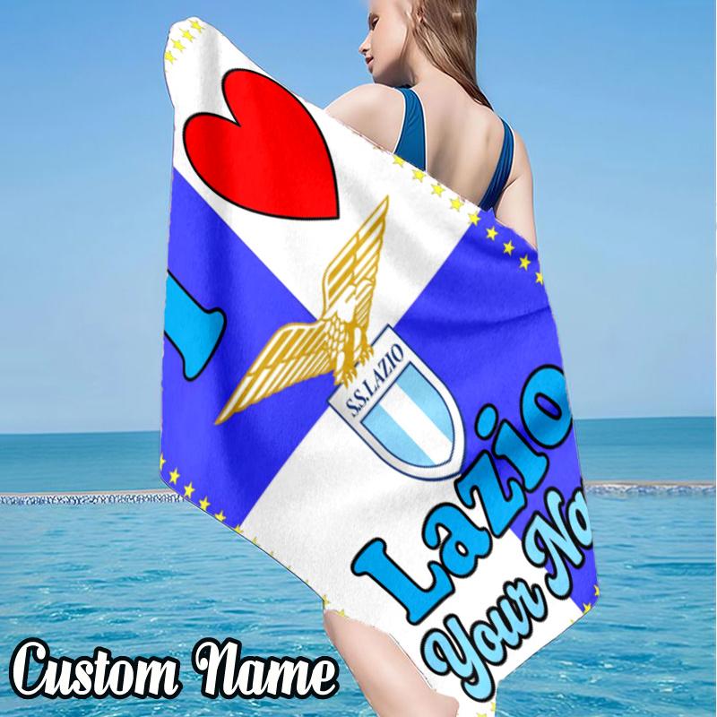 Custom Name Lazio Football Beach Towel - Soft, Ultra-Absorbent Microfiber, Lightweight, Perfect for Beach, Parties, Travel, Camping