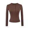Damen Spicy American Henley Samt-T-Shirt – Warm, Knopfleiste, Langarm für Herbst/Winter, Eng anliegend, Basisschicht