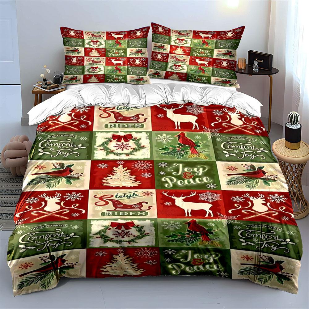 Christmas-themed Motifs Including Reindeer. Bedding Sets Duvet Cover Sets Duvet Covers Pillowcases(1* Duvet Cover 2* Pillowcases Without Duvet Insert)