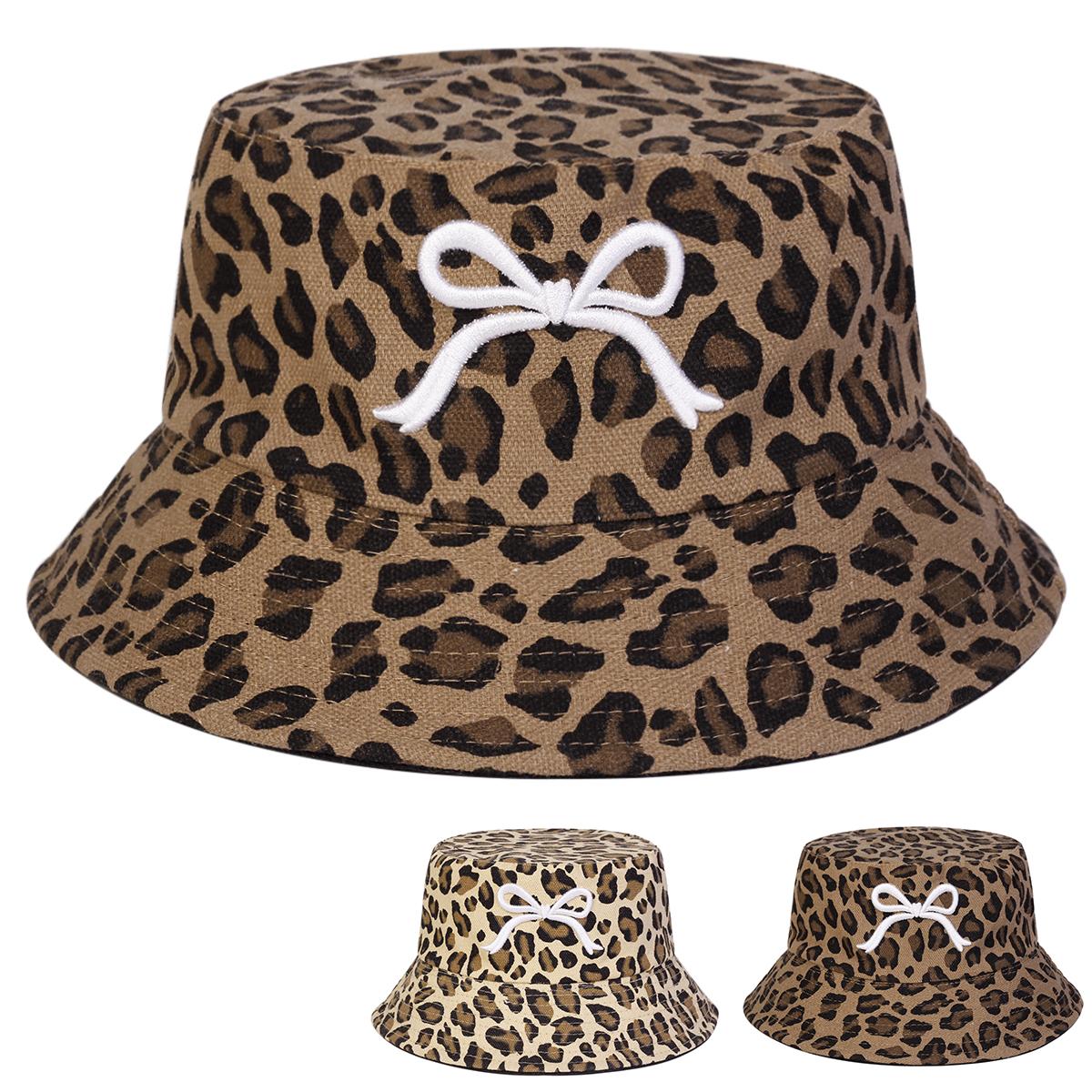 Freedom Outdoors Women's Khaki Unisex Bow Leopard Print Panama Fisherman Hat Outdoor Travel Hat Sunscreen Hats For Men Bucket Hat
