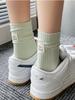 CHAOZHU Korea Japanese Double Knitted Rib Cotton Labeling Fashion Casual Basic Daily Women Girls Socks 1 Pairs