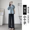 Gray glutinous rice pants women's spring and autumn new velvet high-waisted straight tube drape lazy mopping loose wide-leg pants