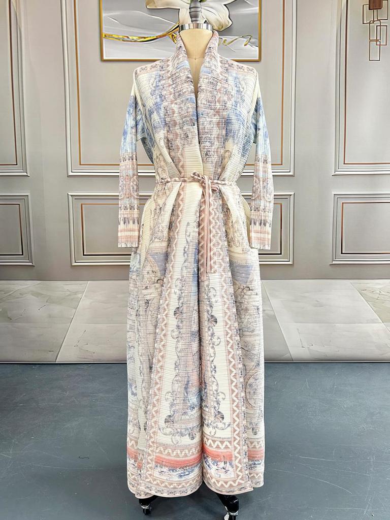 Women's Issey Miyake Pleated Print Cardigan Abaya - Long, Plus Size Arab Robe