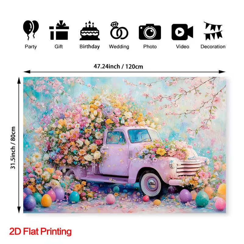 2D Colorful Easter Egg Truck Backdrop for Holiday Celebrations