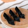 2025 New Spring Autumn Women's French High Heels - Pointed Toe Stiletto Low Heel, Elegant Black Bowknot Single Shoes XCY-6688-5