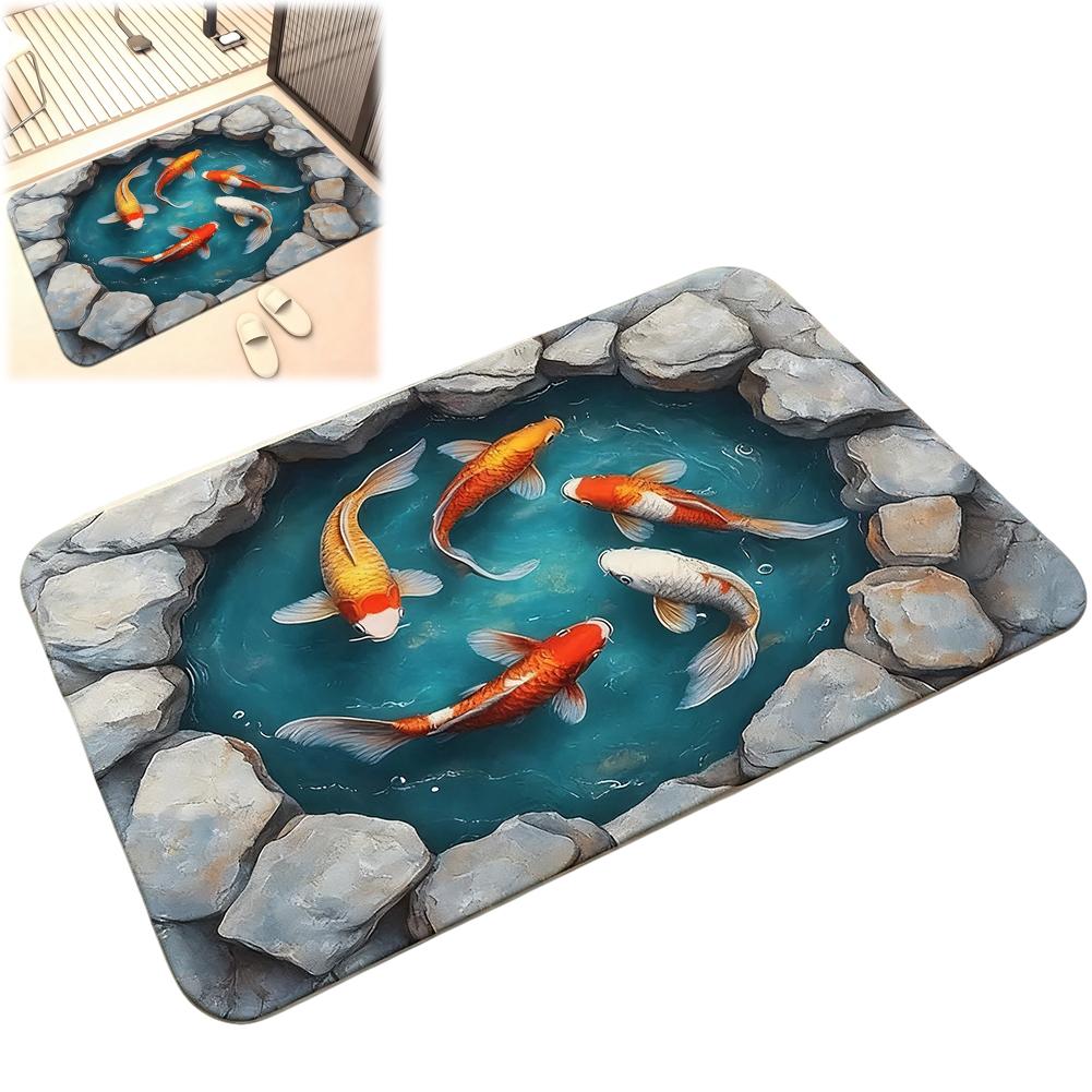 2D Koi Pond Non-slip Floor Mat - Indoor And Outdoor Absorbent Foot Mat Suitable For Home Decoration Durable And Stylish