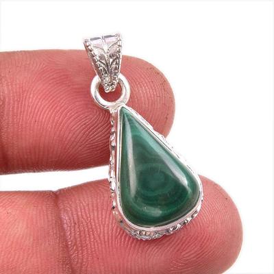 Natural Malachite Gemstone Handmade 925 Solid Sterling Silver Pendant 1.25" h2A13
