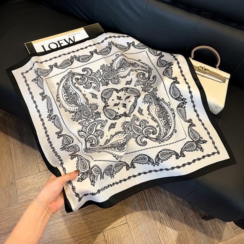 Silk scarf women's spring and autumn decoration versatile ins simple style striped square scarf streamer simulation silk fashion scarf scarf scarf